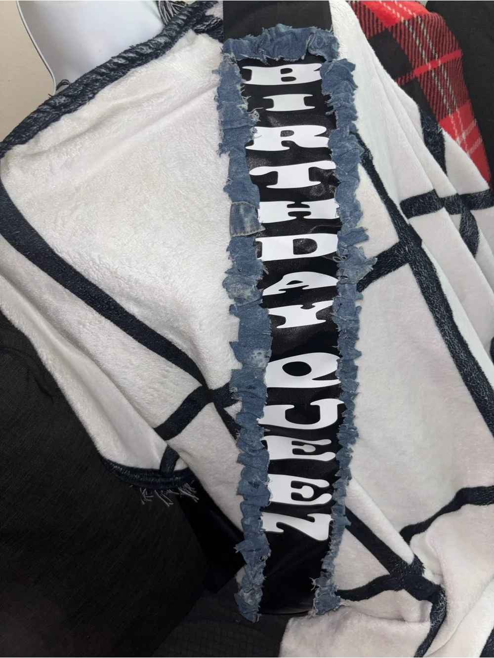 Birthday Queen Satin Sash with Denim Trim - Black & White